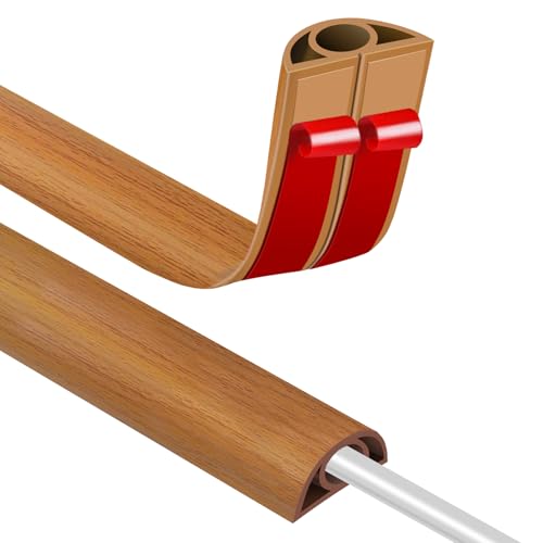 Canalina autoadesiva per cavi 7,7 x 7,7 mm, ponte per cavi da pavimento, 3M con effetto legno, canalina flessibile in PVC per cavi, copertura per cavi per prevenire rischi di inciampo