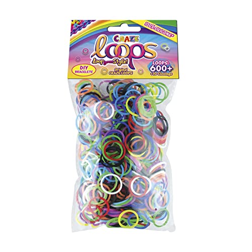 CRAZE Loops 600 Gomas para Hacer Pulseras elásticas, Bolsa de Aluminio con Gomas para Anillos, Pulseras, Collares, Manualidades niños, 20753