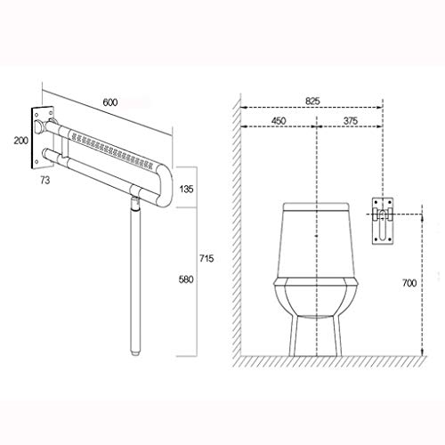 Barras de Apoyo de 65 cm para Ducha, Barra de Seguridad, asideros, barandilla de Apoyo Antideslizante para baño, reposabrazos de Seguridad.