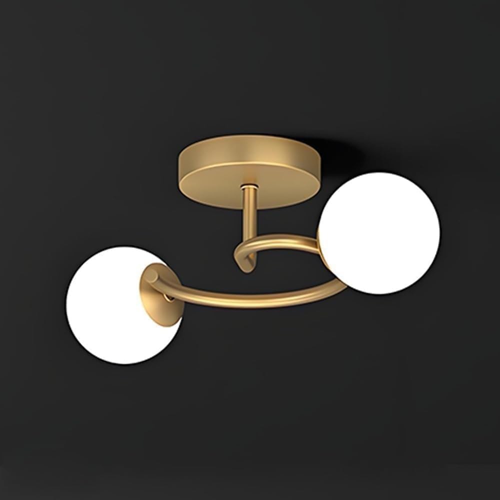 NHPJFDC Modern Brass Flush Mount Ceiling Light 2 Light Glass Globe Fixture Gold Semi Flush Mount Lamp for Hallway Entryway Bedroom Lighting Closet Tri Color Dimmable 15.4 Inch Diameter