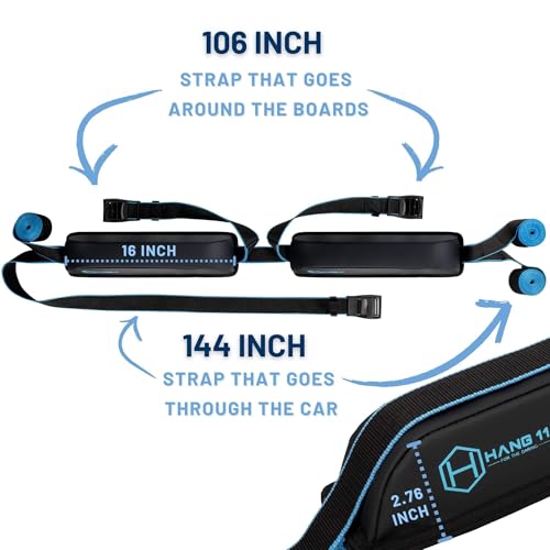 Image of Hang 11 Surfboard Car Rack - Soft Padded Surfboard Roof Rack (Double) | Carries up to 6 Surfboards, Fits Most Vehicles Without Crossbars, Extra-Wide 1.5 inch Straps, Surfboard Rack for Car