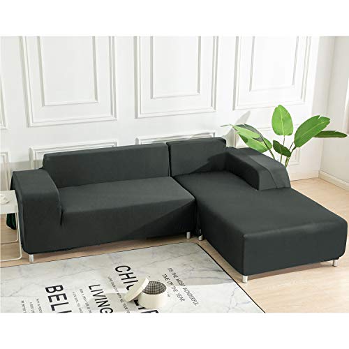 WOMACO L Shape Sofa Covers Sectional Sofa Cover 2 pcs Stretch Sofa Slipcovers for L-Shape Couch (L-Shape 3+3 Seats, Dark Gray)