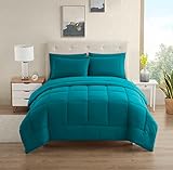 Dorm Room Essentials College Bedding Comforter Set 5 Piece Twin Size Bed in a Bag for College Students Boys and Girls, Twin, Teal