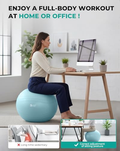 Image of Gruper Yoga Ball, Extra Thick Exercise Ball for Workout Pregnancy Stability - 4 Sizes Anti Burst Balance Ball for Yoga, Pilates, Fitness, Birthing, Physical Therapy - Includes Pump