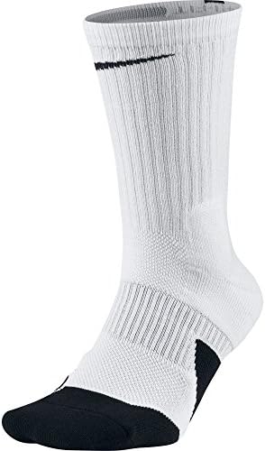 NIKE Unisex Dry Elite 1.5 Crew Basketball Socks (1 Pair), White/Black/Black, Large