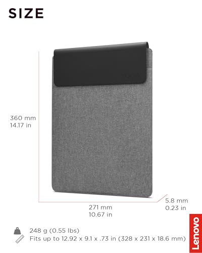 Image of Lenovo Slim Laptop Sleeve 14 Inch Notebook /Tablet - Compatible with MacBook Air /Pro - Eco-Friendly Lightweight Case with Accessory Pocket & Magnetic Closure - Grey
