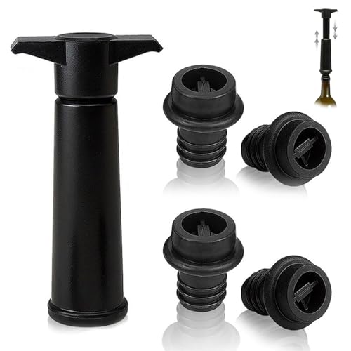 HavenEase 5pcs Vacuum Wine Saver Pump with 4 Reusable Stoppers, Air Removal Preservation System for Red Wine Champagne Bottles, Leak-Proof Cork Sealer for Home Bar Use (Black)
