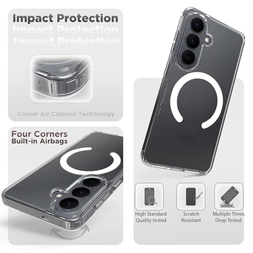 Image of RIGGEAR Shockproof Clear Hybrid Armor Magnetic Back Cover Case Compatible with MagSafe Accessories for Samsung Galaxy S26 (Transparent PC and TPU Bumper)