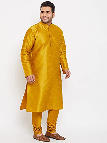 Image of VASTRAMAY Plus Size Men's Silk Blend Kurta Set-New Mustard