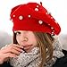 BESTOYARD Beret Pearl Autumn Winter Cashmere Beret Starry Beaded Pearl Rivet Wool Beret (Red), 27x27x1cm