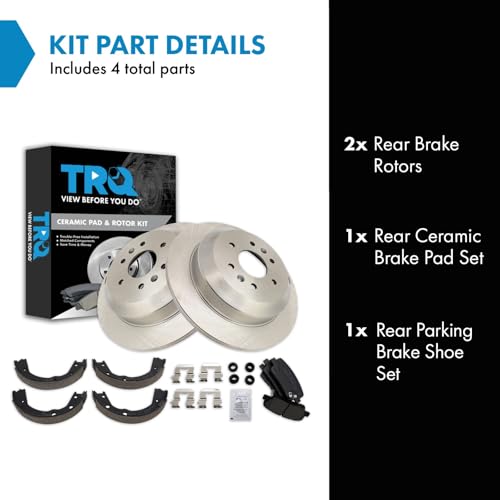 Image of TRQ Rear Brake Pad and Rotor Set Ceramic Parking Shoe Compatible with 2009 Kia Borrego