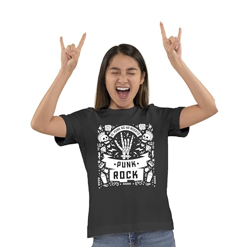 Camiseta Punk Rock para niños - Camiseta punki rockera Mano cornuda maloik de Manga Corta (FR/ES, Edad, 8 años, Regular, Negro)