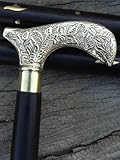 Fabriqué à la main. Canne de marche vintage en bois  Belle tête en laiton sculpté avec poignée ancienne pour homme et femme