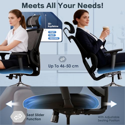 Grey Ergonomic Mesh Home Office Chair, Big & Tall Gaming Chair - High-Adjustable Lumbar Support, 4D Armrests, 2D Headrest, 90°~135° Tilting with Lock, Swivel Desk Chairs 600lb Capacity by Jacia House - Image 4