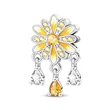 HUIPOJUE Flower Charms for Pandora Bracelets and Necklace Cubic Zirconia Dangle Beads for Women