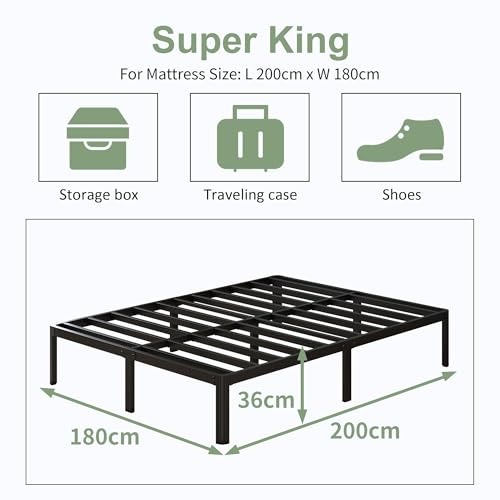 Metallbett 180x200 cm mit Rundes Beine, Höhe 36cm Ehebett Bettrahmen mit Metall Lattenrost, Schwarz – Bild 3