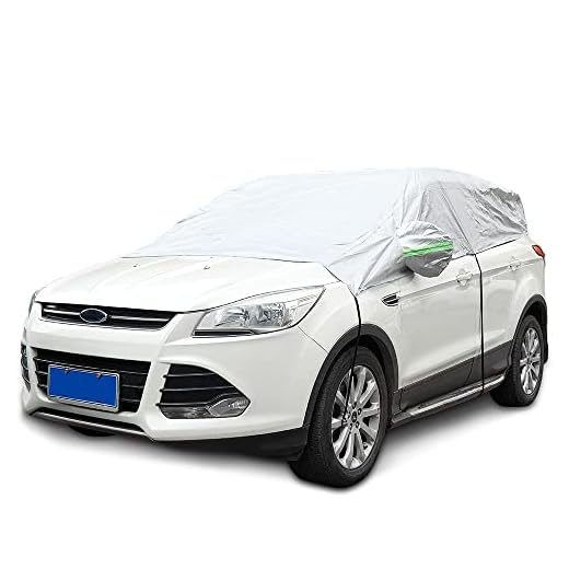JSCARLIFE Half Car Cover Waterproof, Windshield Snow Cover Waterproof/Windproof/Dustproof/Windshield Cover Snow Winter Summer, Compact and Midsize SUVs, Protect Your Windshield and Roof