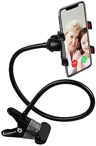 Image of Portable Lazy Stand Mobile Holder with Goosneck Long Arm Clip | Flexible | Foldable | 360 Degree Compatible for Universal Places As Office |Home |Kitchen | Bedroom (Metal Lazy)