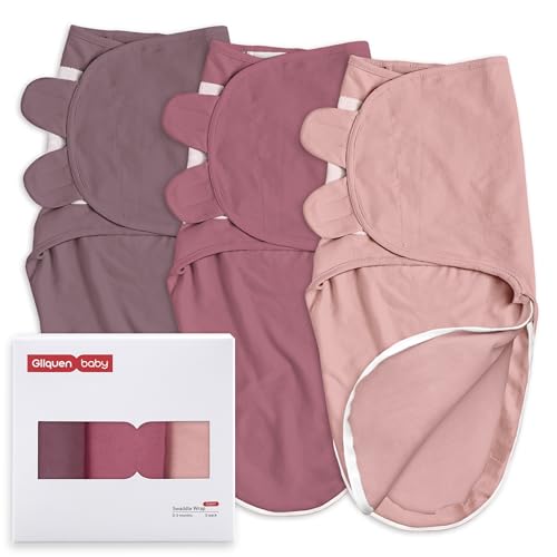 Image of GLLQUEN BABY Newborn Swaddles with Zipper, 0-3 Months, Adjustable Hook&Loop | 3-Pack, Baby Girl Swaddles Organic Cotton Womb-Like Nursery Swaddling Blanket reduces startle reflex, Soft & Skin-Friendly
