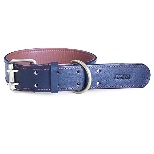 Moonpet Soft Padded Real Genuine Leather Dog Collar-Best Full Grain Heavy Duty Dog Collar-Durable Strong Adjustable For Small Medium Large X-Large Male Female Dogs Walking Training-Black,17.2-22'' #TOP2