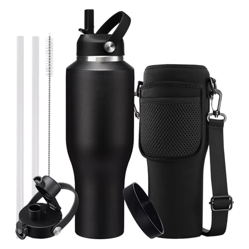 40 OZ Stainless-steel Insulated Water Bottles - Cold 48H & Hot 24H, Leak-Proof Metal Water Flask with Sleeve, Protective Boot, BPA Free Vacuum Insulated 40oz Water Bottle Fits In Cup Holder