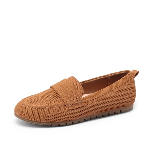 DREAM PAIRS Loafers for Women Penny Knitted Loafer Casual Comfortable Slip On Flats Work Business Walking Shoes 6 Brown