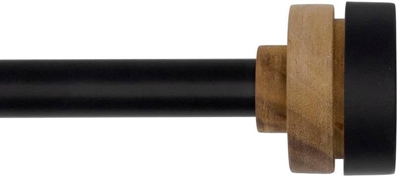 Lumino Knapp Single Curtain Rod Set, 3/4" Diameter, Curtain Rod, Drapery Rod, Decorative Rod, Décor, Matte Black and Wood, 28-48" Width