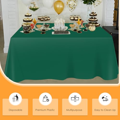 Image of tujol Dark Green Disposable Plastic Table Cloth Roll 54 inch X 100', Plastic Table Cover with Cutter Box, Cut to Size Disposable Tablecloth for Parties