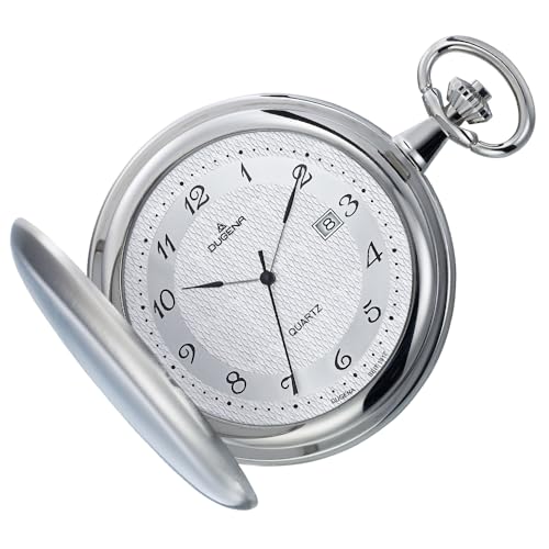 DUGENA Savonette Taschenuhr Herren 4460301-1, Quarzwerk, Datumsanzeige, klassisches Design, Metallgehäuse, inklusive 30 cm Kette