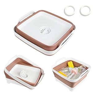 Lavabo plegable para biberones, contenedor portátil de 2.4 galones para fregadero de camping RV, tina de cocina que ahorra espacio (moca)