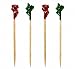 200 Red & Green Frill Picks, Wood & Cellophane Food Appetizer Toothpicks, 2.5