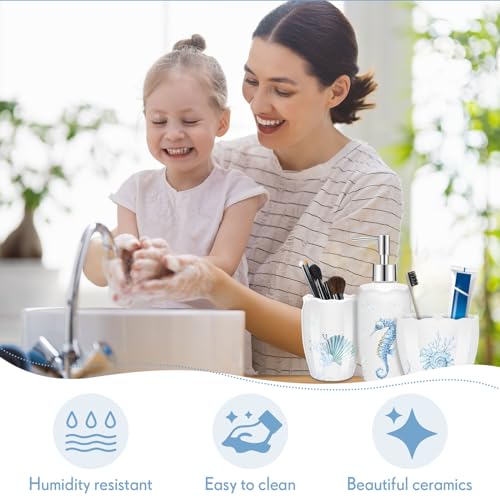 Vesici 4 Pcs Beach Bathroom Accessories, Ocean Animals Bathroom Decor, Under the Sea Tumbler, Soap Dispenser, Toothbrush Holder, Starfish Soap Dish for Ocean Beach Theme Decoration by Vesici - Image 4