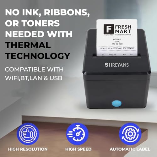 Image of Billing Printer Machine with POS Software | SHREYANS KP307 80mm Thermal Receipt Printer with Auto Cutter, USB, Bluetooth, WiFi & Ethernet | 14 Days Trial POS System Free