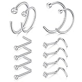 D.Bella Bone Nose Studs, 20G 316L Stainless Steel Silver Nose Ring Studs Bone Nose Studs Screws Body Piercing