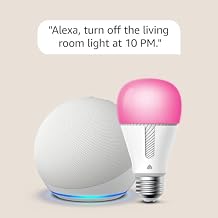 Echo Dot 5th Gen, 2022 release in Glacier White bundle with TP-Link Kasa Smart Color Bulb