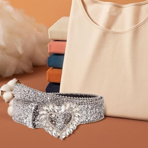 Yiju Womens Rhinestone Belt PU Leather Belt Cowgirl Bling Diamond Belt Heart Buckle Waist Belt for Pants Jeans Costume Accessories2