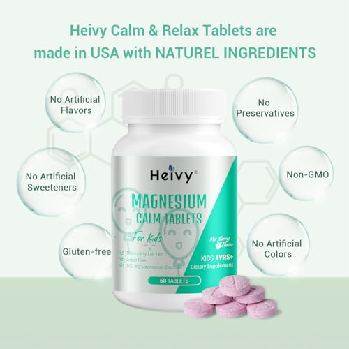 Image of Heivy Kids Magnesium Glycinate 100mg & Vitamin B6, Age 4+ (60 Servings)