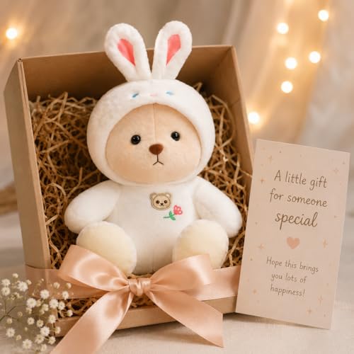 Image of SCOOBA Adorable Hoodie Teddy Soft Toy 30cm Dressed in Rabbit Style (Hoodie Teddy White)