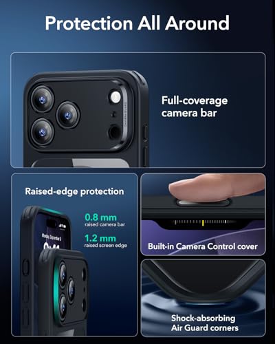 Image of ESR for iPhone 17 Pro Max Case, Camera Control Cover, Compatible with MagSafe, Shockproof Military-Grade Protection, Magnetic Phone Case for iPhone 17 Pro Max, Classic Hybrid Case, Clear Black
