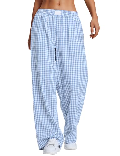 Rapbin Pantalon de pyjama pour femme - Long été 2025 - Coton - À carreaux - Doux - Avec poches, XL
