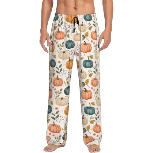 Autumn Pumpkin Leaves Mug Mens Pajama Pants Cozy Lounge Baggy Lightweight Pj Pants Lounge Bottoms With Elastic Waist