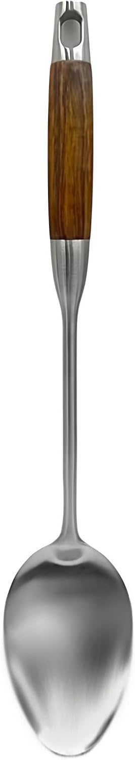 304 Stainless Steel Kitchen Utensil Set with Wooden Handles, Cooking Tools with Holder, Heat Resistant (Big Cooking Spoon wood handle)