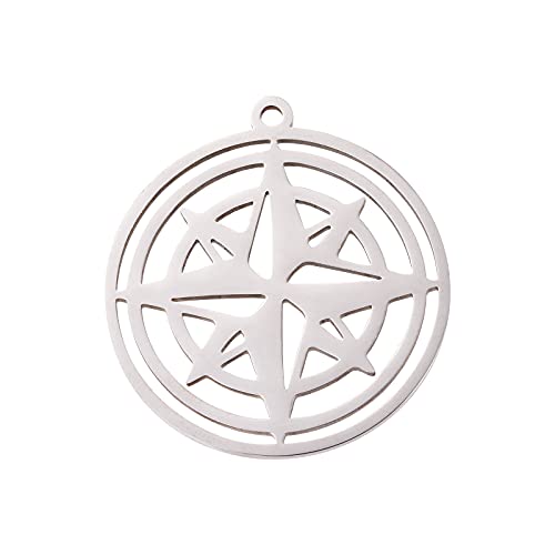 Airssory 5Pcs 201 Stainless Steel Charms Pendants Laser Cut Ring with Star for Jewelry Making Handmade Accessories DIY Necklace Bracelet Pendant - 33x30mm