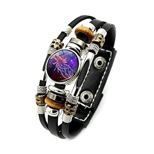 Bracelet vintage constellation Cancer cuir bouton pression femme