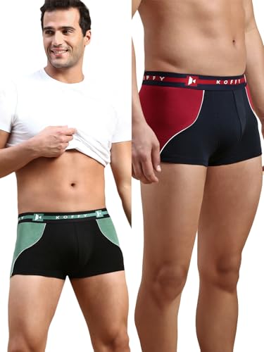Image of KOFFY Pliable Cotton Modal Colorblocked Mini Trunk with Seamless Waistband