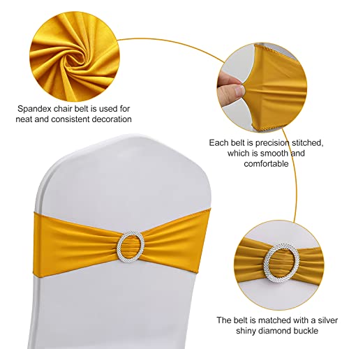 50 PCS Elastic Stretch Spandex Chair Covers Sashes Bands,Bows Sashes Chair Cover with Buckle for Wedding Party Ceremony Events for Folding Chairs Banquet Decorations Chair Decorations (Gold) - Image 2