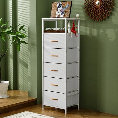6-Tier Tall Dressers for Bedroom, White Small Storage Tower for C...