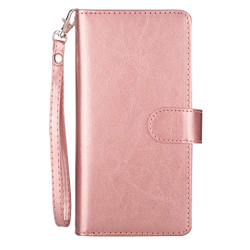 Galaxy Note 9 Wallet Case, SUPZY Leather Detachable Magnetic Flip 9 Card Slots Holder Wrist Strap Purse Removable Slim Protective Cover for Samsung Galaxy Note 9 (2018) 6.4 inch (Rose Gold)
