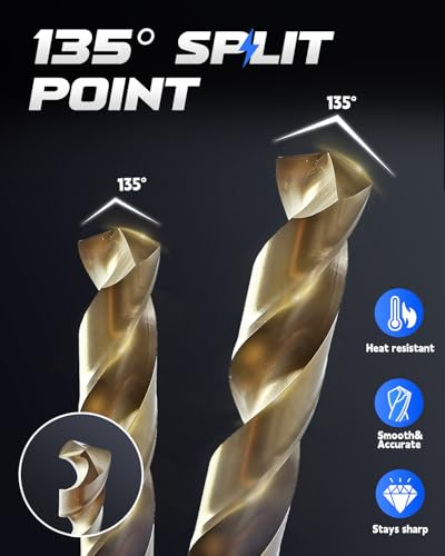 Image of COMOWARE Cobalt Drill Bit Set- 21Pcs M42 High Speed Steel Twist Jobber Length for Hardened Metal, Stainless Steel, Cast Iron and Wood Plastic with Indexed Storage Case, 1 /16 inch-1 /2 inch