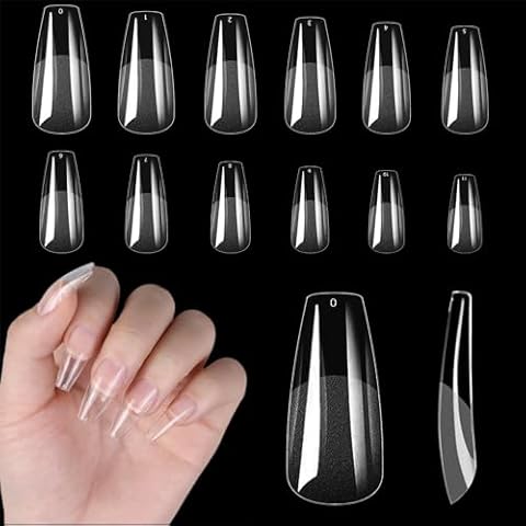 ASONRL 600Pcs Coffin Nail Tips, 12 Sizes Pre Shaped Press on Nails Tips Full Cover Clear Gel Acrylic Nail Tips for Nail Extension Half Matte False Nails Tips Home DIY Nail Salon with Box Cover